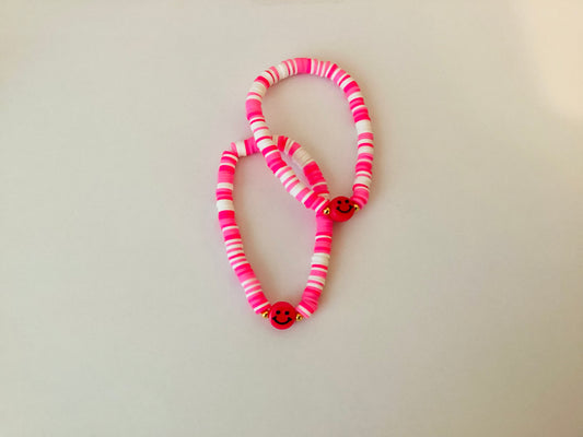 Pink Smiley Face Clay Beaded Bracelet