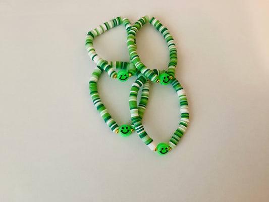 Green Smiley Face Clay Beaded Bracelet