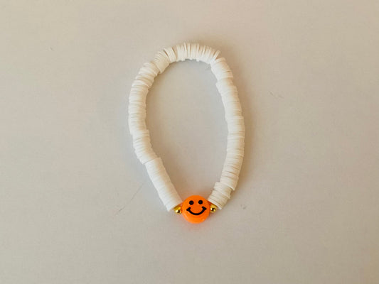 Orange & White Smiley Face Clay Beaded Bracelet